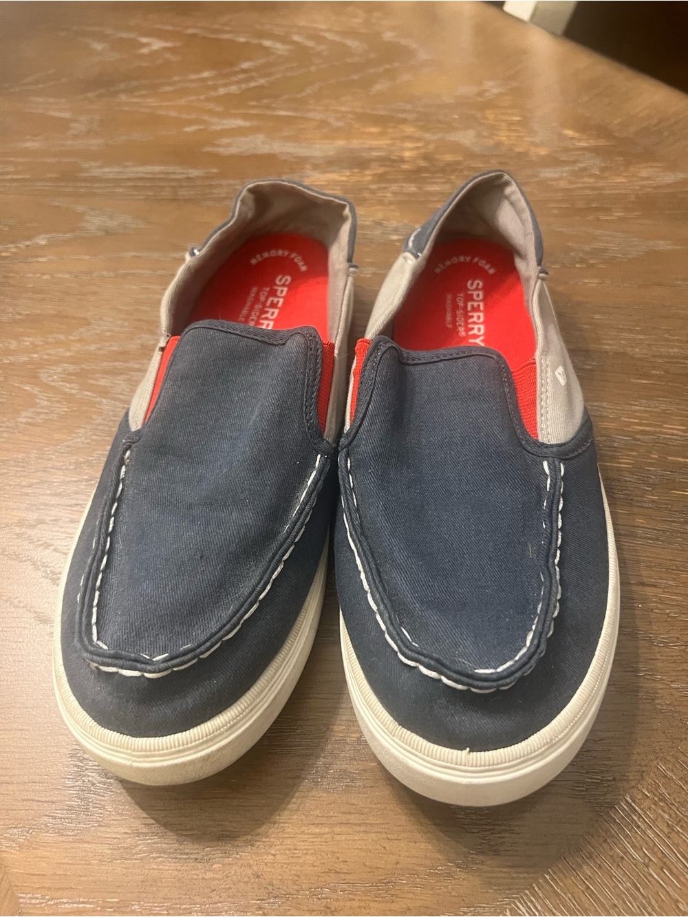 Sperry Navy Canvas Slip-On Shoes with Red Insoles